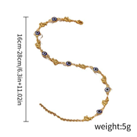 Elegant Ankelkedja med Prästkrageblomma för Kvinnor – Bohemisk Stil med Blå Turkiska Ögon & Elefant – Metallkedja för Sommaren, Stranden & Fest