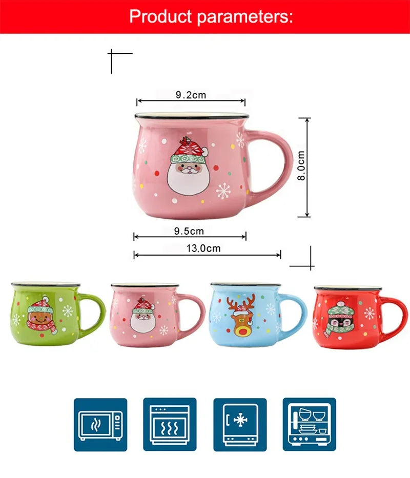 350 ml Stor Julklapp Keramikkopp med Tomte, Ren och Mousse – Keramisk Kaffekopp för Kontor eller Hem, Mjölk, Kaffe, Te – Julpresent