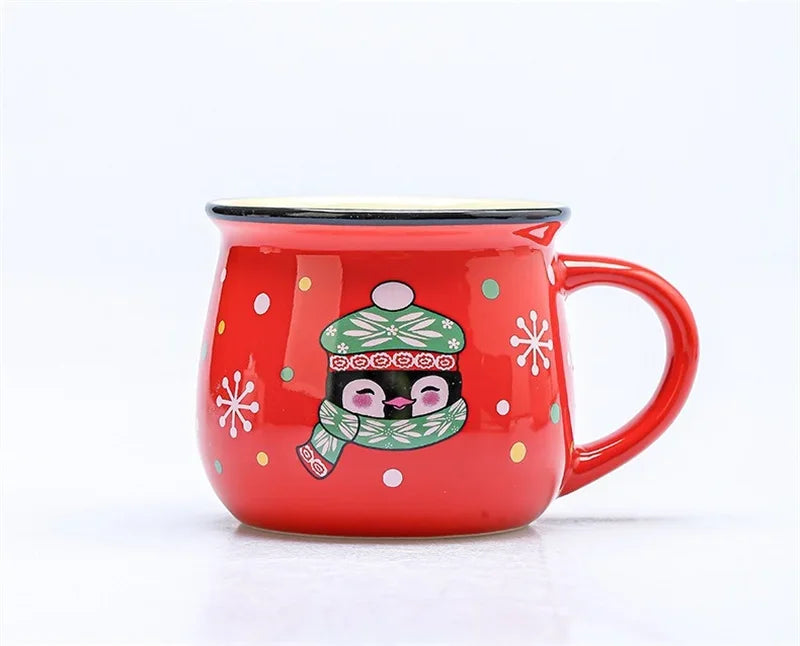 350 ml Stor Julklapp Keramikkopp med Tomte, Ren och Mousse – Keramisk Kaffekopp för Kontor eller Hem, Mjölk, Kaffe, Te – Julpresent