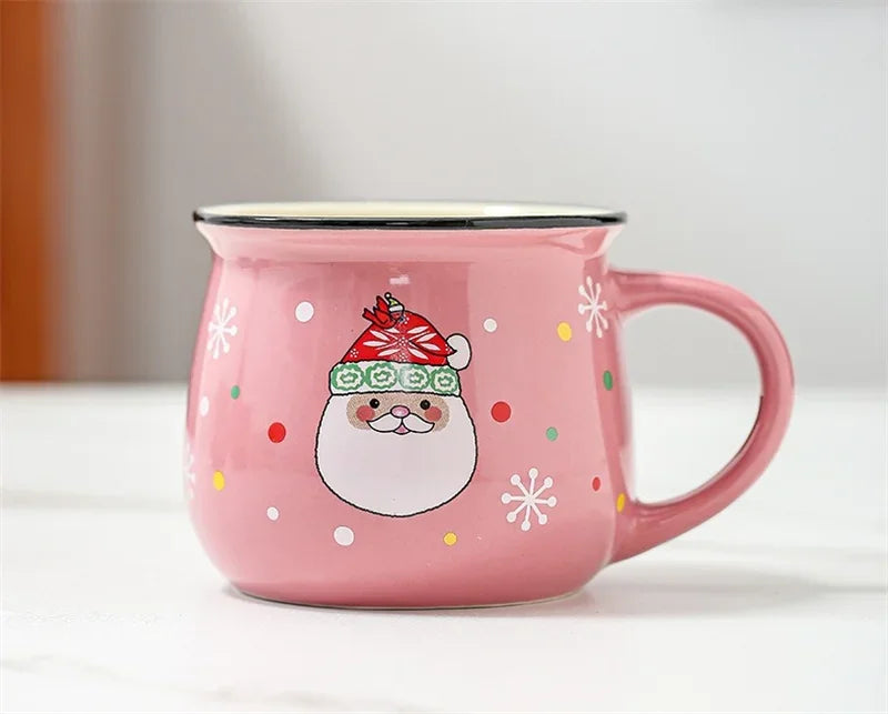 350 ml Stor Julklapp Keramikkopp med Tomte, Ren och Mousse – Keramisk Kaffekopp för Kontor eller Hem, Mjölk, Kaffe, Te – Julpresent