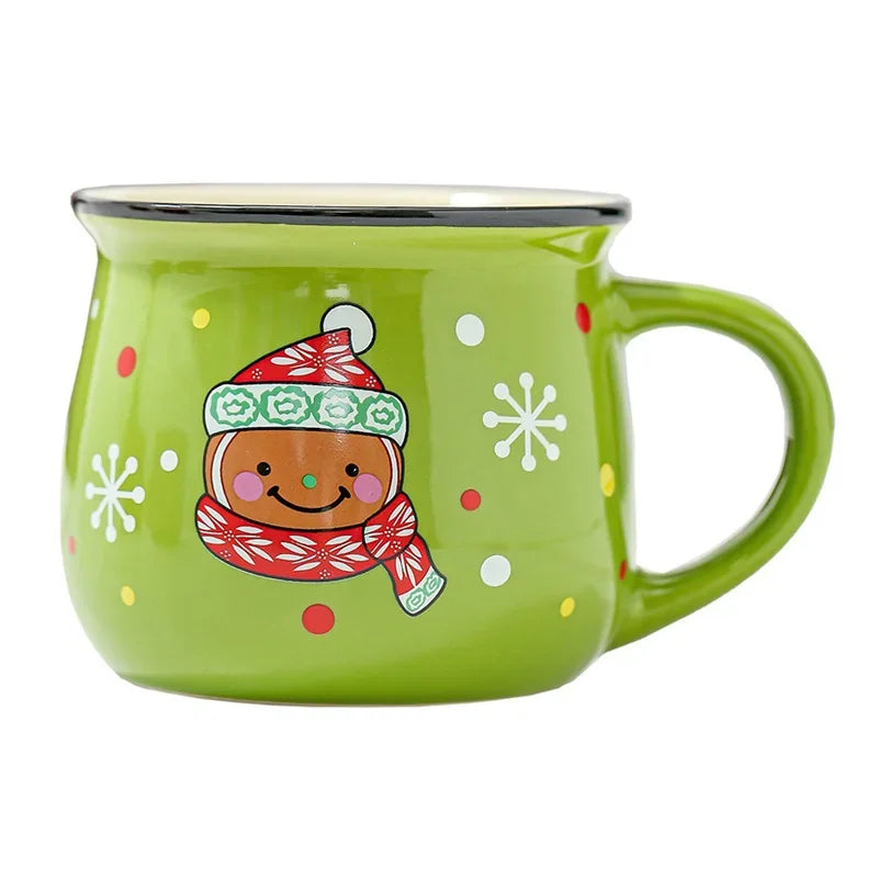 350 ml Stor Julklapp Keramikkopp med Tomte, Ren och Mousse – Keramisk Kaffekopp för Kontor eller Hem, Mjölk, Kaffe, Te – Julpresent