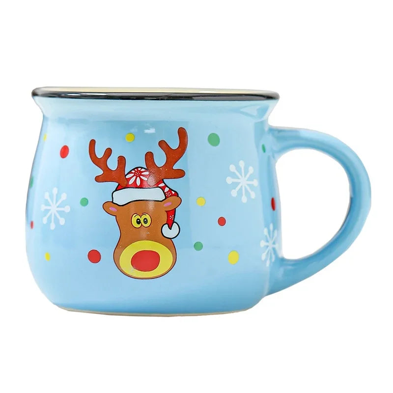 350 ml Stor Julklapp Keramikkopp med Tomte, Ren och Mousse – Keramisk Kaffekopp för Kontor eller Hem, Mjölk, Kaffe, Te – Julpresent