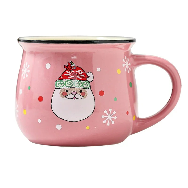 350 ml Stor Julklapp Keramikkopp med Tomte, Ren och Mousse – Keramisk Kaffekopp för Kontor eller Hem, Mjölk, Kaffe, Te – Julpresent