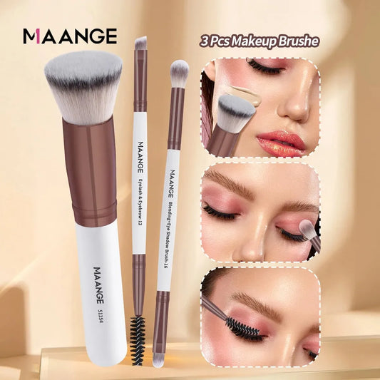 MAANGE 3-delars Sminkborstset – Foundation-, Concealer-, Ögonskuggs- & Ögonfransborste – Mjuka Syntetiska Strån – Sminkverktyg