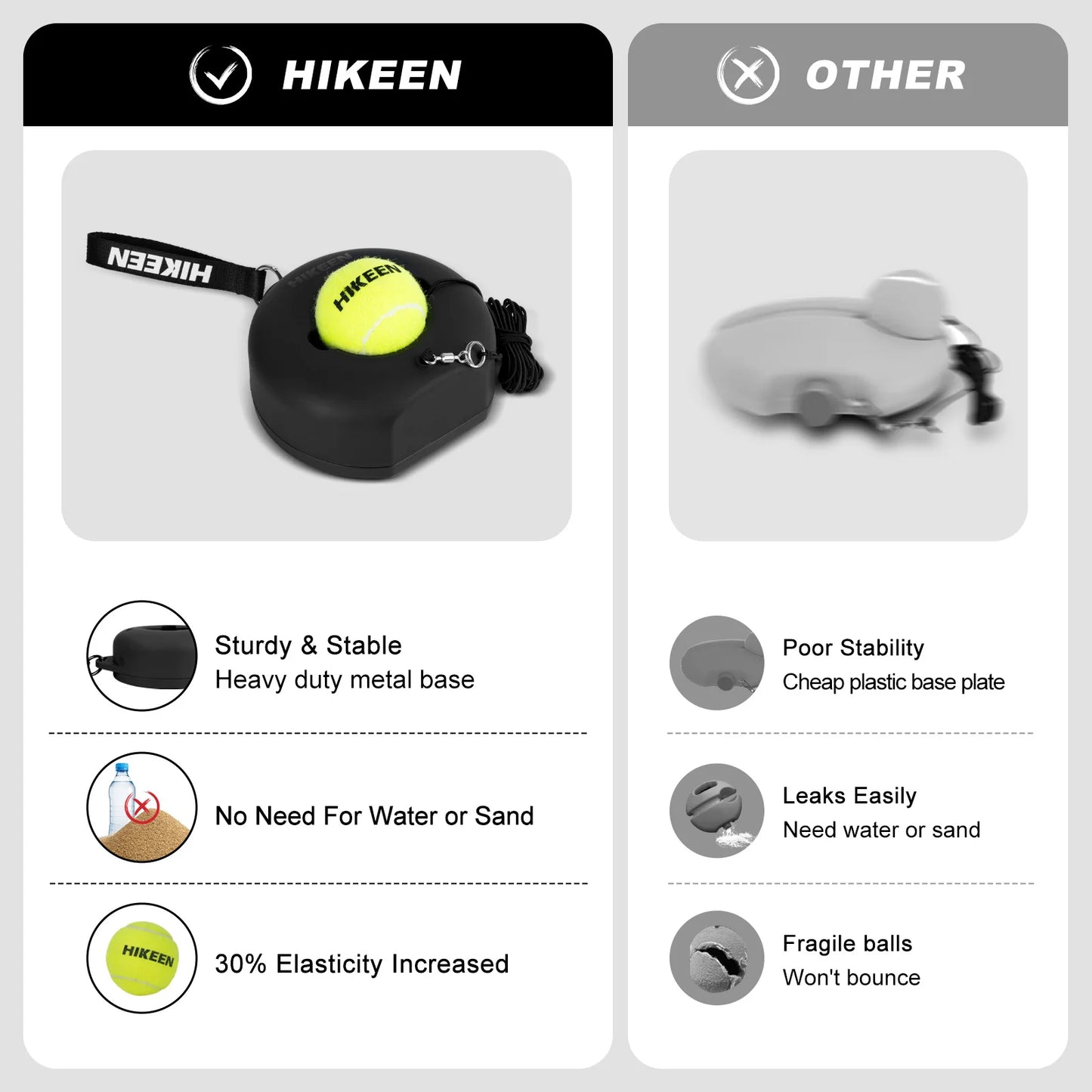 Hikeen Premium Tennis Trainer Rebound med metallbas, portabelt solo-tennisträningsset med 3 högelastiska bollar