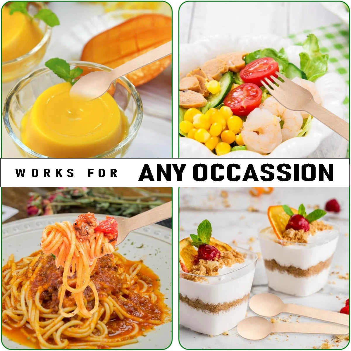 Engångsbestick i trä – biologiskt nedbrytbara och miljövänliga matbestick (50 gafflar, 50 knivar, 50 skedar) för fest, picknick och BBQ