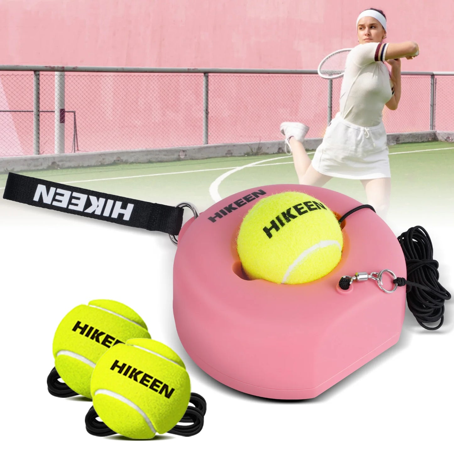 Hikeen Premium Tennis Trainer Rebound med metallbas, portabelt solo-tennisträningsset med 3 högelastiska bollar