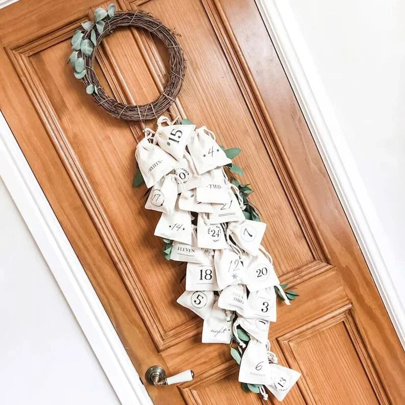 2025 Julkalenderpåse – God Jul Strumpa för Hem, Dörr, Bord, Spiselkrans – Juldekoration, Present till Barn, Pojke, Flicka