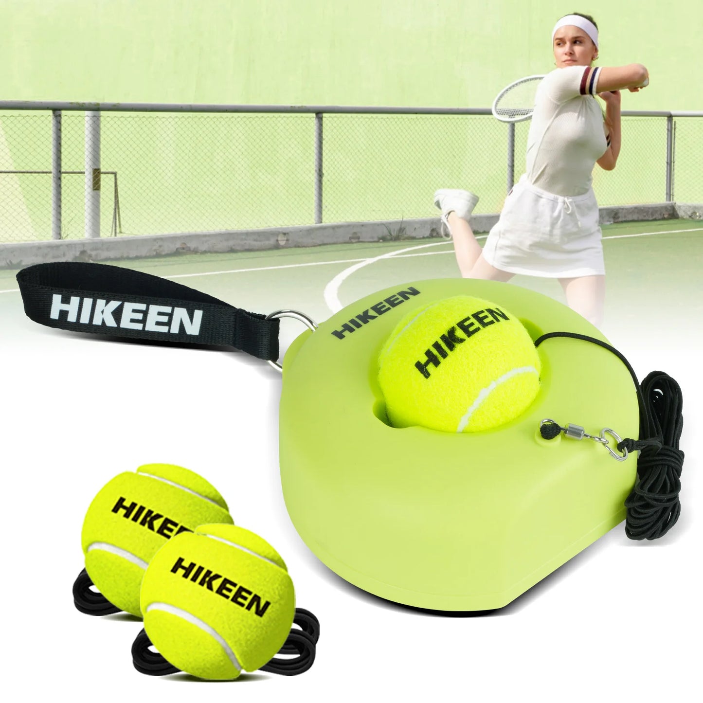 Hikeen Premium Tennis Trainer Rebound med metallbas, portabelt solo-tennisträningsset med 3 högelastiska bollar