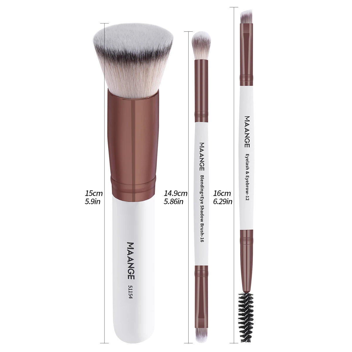 MAANGE 3-delars Sminkborstset – Foundation-, Concealer-, Ögonskuggs- & Ögonfransborste – Mjuka Syntetiska Strån – Sminkverktyg